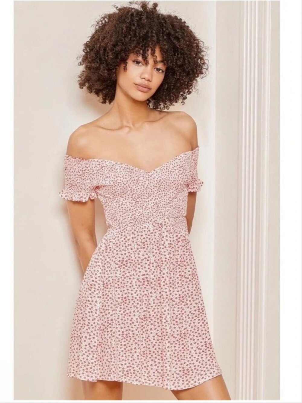 Lulus Red Floral Print 'Flirt It Up' Off-the-Shoulder Mini Dress